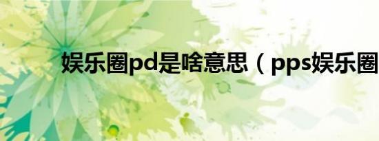 娱乐圈pd是啥意思（pps娱乐圈）