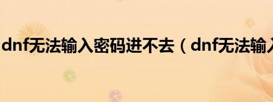 dnf无法输入密码进不去（dnf无法输入密码）