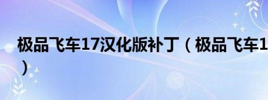 极品飞车17汉化版补丁（极品飞车17数据包）