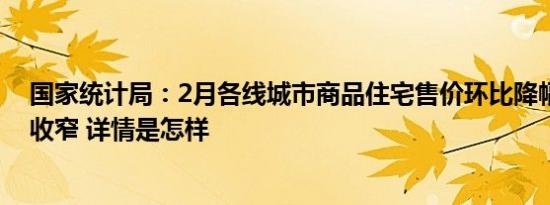 国家统计局：2月各线城市商品住宅售价环比降幅总体继续收窄 详情是怎样