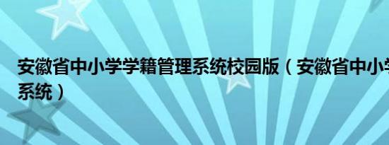 安徽省中小学学籍管理系统校园版（安徽省中小学学籍管理系统）