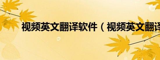 视频英文翻译软件（视频英文翻译）