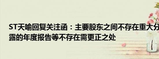 ST天喻回复关注函：主要股东之间不存在重大分歧 前期披露的年度报告等不存在需更正之处