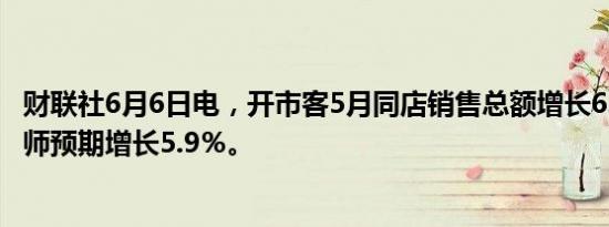 财联社6月6日电，开市客5月同店销售总额增长6.4％，分析师预期增长5.9％。