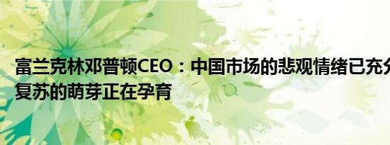 富兰克林邓普顿CEO：中国市场的悲观情绪已充分释放 经济复苏的萌芽正在孕育