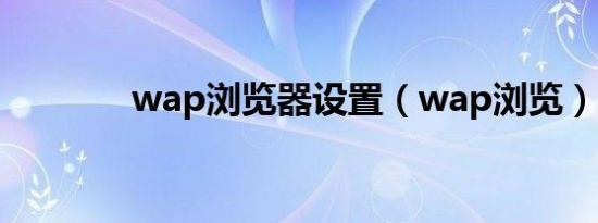 wap浏览器设置（wap浏览）