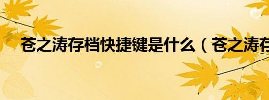 苍之涛存档快捷键是什么（苍之涛存档）