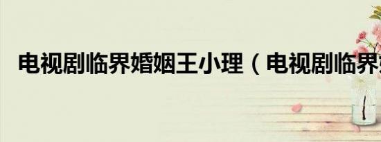 电视剧临界婚姻王小理（电视剧临界婚姻）