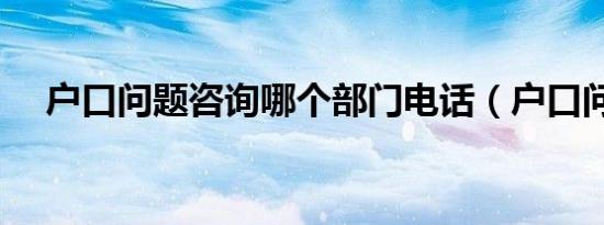 户口问题咨询哪个部门电话（户口问题）