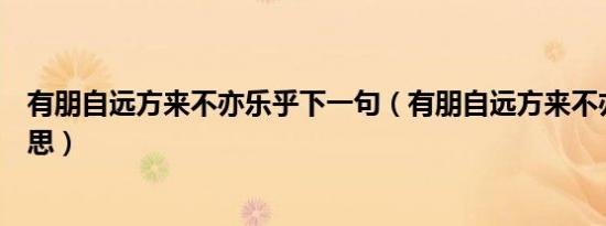 有朋自远方来不亦乐乎下一句（有朋自远方来不亦乐乎的意思）