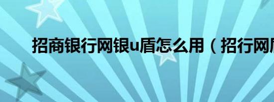 招商银行网银u盾怎么用（招行网盾）