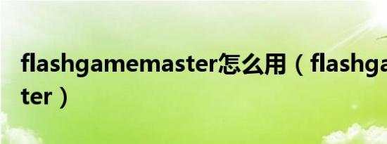 flashgamemaster怎么用（flashgamemaster）