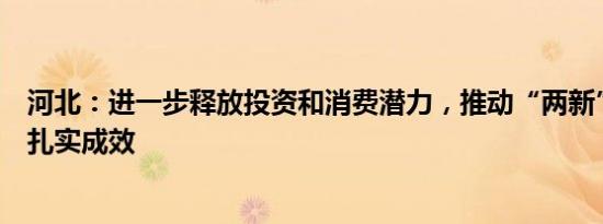 河北：进一步释放投资和消费潜力，推动“两新”工作取得扎实成效