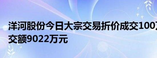 洋河股份今日大宗交易折价成交100万股，成交额9022万元