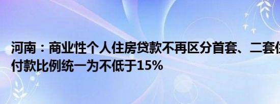 河南：商业性个人住房贷款不再区分首套、二套住房 最低首付款比例统一为不低于15%
