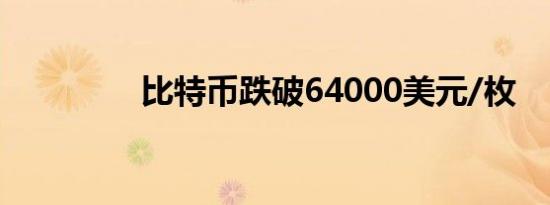 比特币跌破64000美元/枚