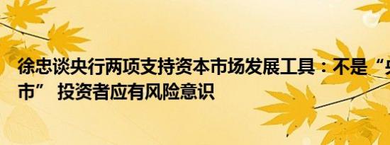 徐忠谈央行两项支持资本市场发展工具：不是“央行下场入市” 投资者应有风险意识
