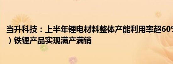 当升科技：上半年锂电材料整体产能利用率超60% 磷酸（锰）铁锂产品实现满产满销