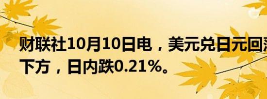 财联社10月10日电，美元兑日元回落至149下方，日内跌0.21%。