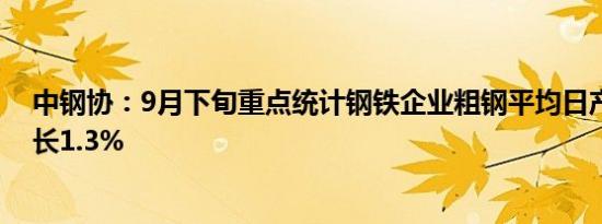 中钢协：9月下旬重点统计钢铁企业粗钢平均日产量环比增长1.3%