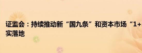 证监会：持续推动新“国九条”和资本市场“1+N”政策落实落地