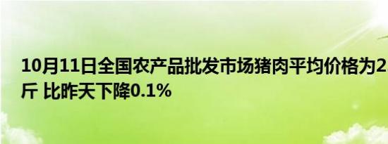 10月11日全国农产品批发市场猪肉平均价格为25.02元/公斤 比昨天下降0.1%