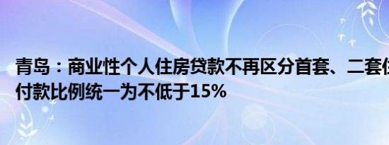 青岛：商业性个人住房贷款不再区分首套、二套住房 最低首付款比例统一为不低于15%