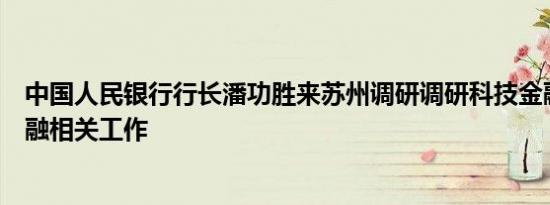 中国人民银行行长潘功胜来苏州调研调研科技金融、数字金融相关工作