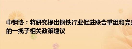 中钢协：将研究提出钢铁行业促进联合重组和完善退出机制的一揽子相关政策建议