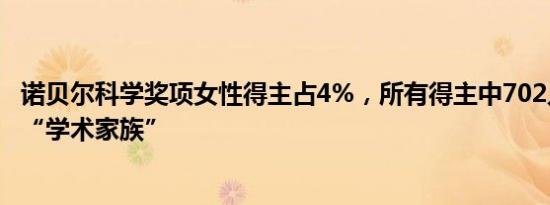 诺贝尔科学奖项女性得主占4%，所有得主中702人属于同一“学术家族”