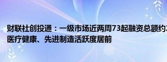 财联社创投通：一级市场近两周73起融资总额约24.50亿元 医疗健康、先进制造活跃度居前