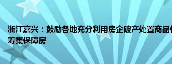 浙江嘉兴：鼓励各地充分利用房企破产处置商品住房等建设筹集保障房