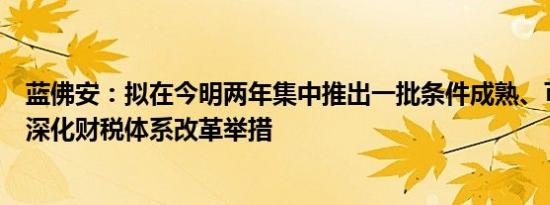 蓝佛安：拟在今明两年集中推出一批条件成熟、可感可及的深化财税体系改革举措