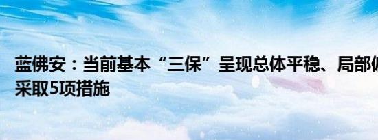 蓝佛安：当前基本“三保”呈现总体平稳、局部偏紧态势 将采取5项措施