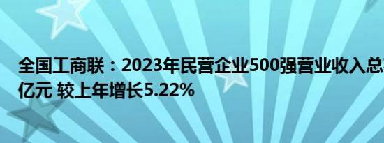 全国工商联：2023年民营企业500强营业收入总额41.91万亿元 较上年增长5.22%