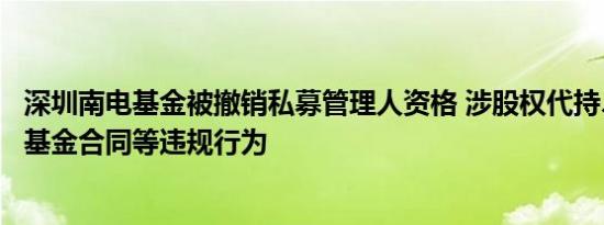 深圳南电基金被撤销私募管理人资格 涉股权代持、签署虚假基金合同等违规行为