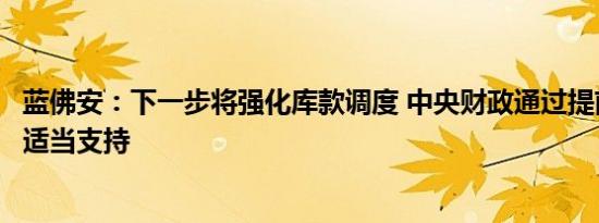 蓝佛安：下一步将强化库款调度 中央财政通过提前调度予以适当支持
