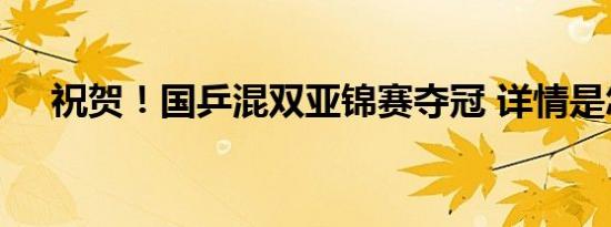 祝贺！国乒混双亚锦赛夺冠 详情是怎样