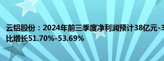 云铝股份：2024年前三季度净利润预计38亿元-38.5亿元 同比增长51.70%-53.69%