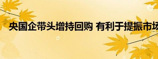 央国企带头增持回购 有利于提振市场信心