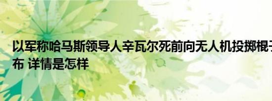 以军称哈马斯领导人辛瓦尔死前向无人机投掷棍子，画面公布 详情是怎样