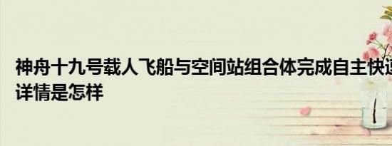 神舟十九号载人飞船与空间站组合体完成自主快速交会对接 详情是怎样