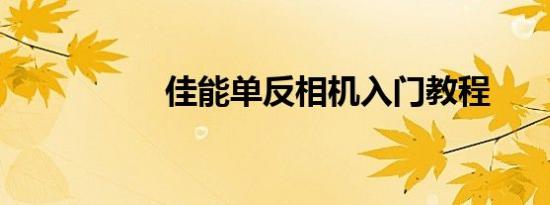 佳能单反相机入门教程