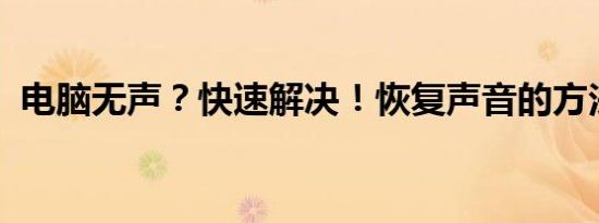 电脑无声？快速解决！恢复声音的方法大全