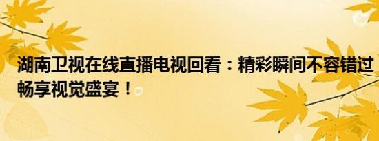 湖南卫视在线直播电视回看：精彩瞬间不容错过，随时随地畅享视觉盛宴！