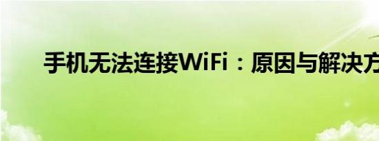 手机无法连接WiFi：原因与解决方案