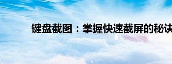 键盘截图：掌握快速截屏的秘诀