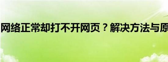 网络正常却打不开网页？解决方法与原因分析