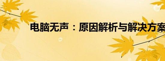 电脑无声：原因解析与解决方案