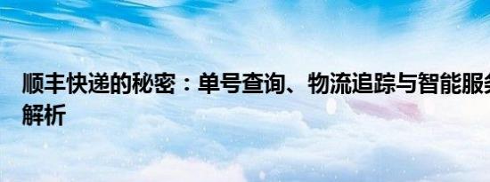 顺丰快递的秘密：单号查询、物流追踪与智能服务的全方位解析